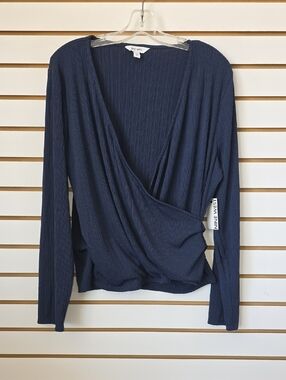 Nine West Ribbed Wrap-Style Long Sleeve Top 2x